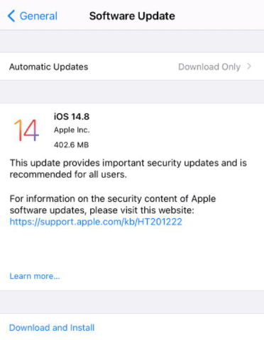 iOS14.8更新包大小